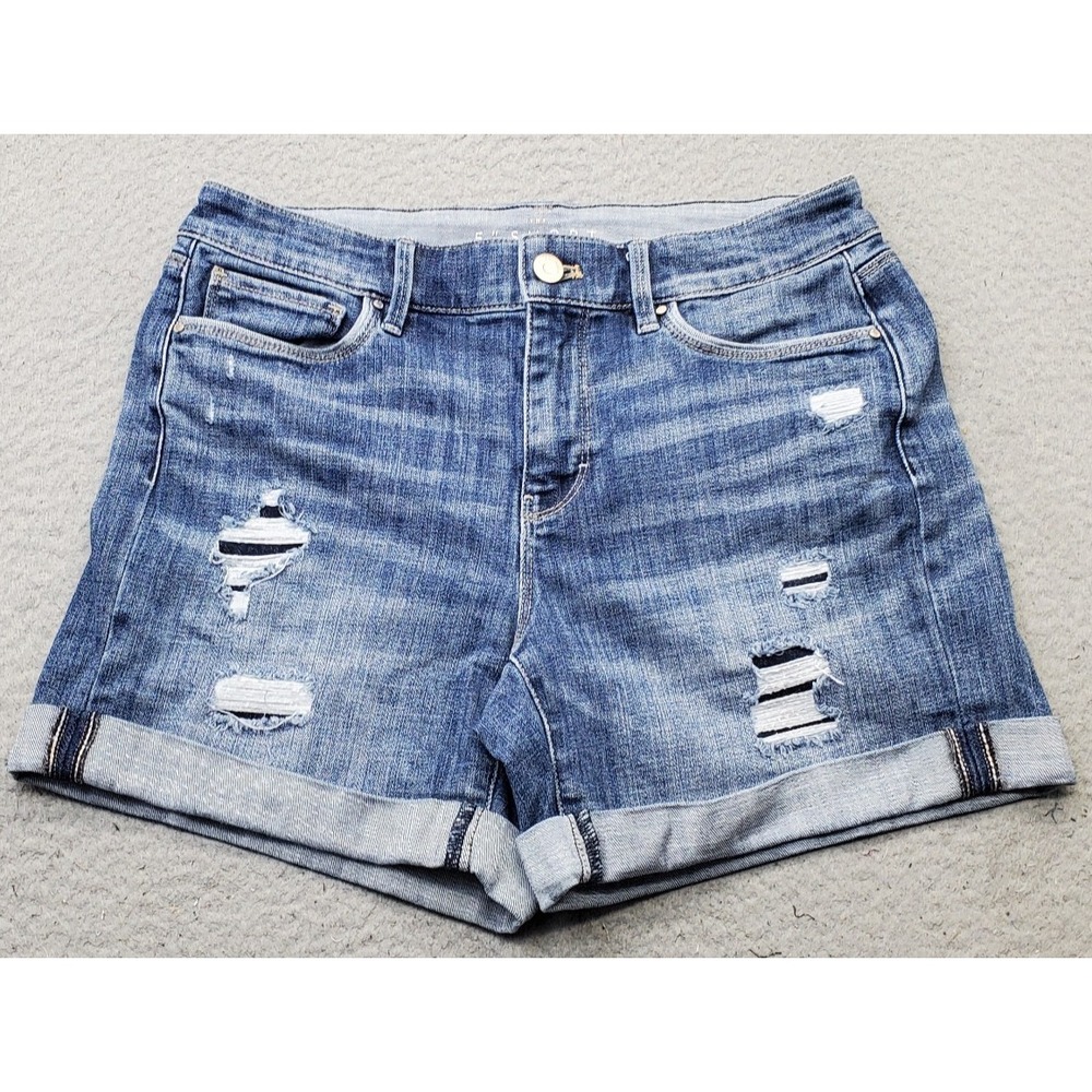 White House Black Market The 5" Shorts Womens 4 Blue Denim Mid-Rise Distressed